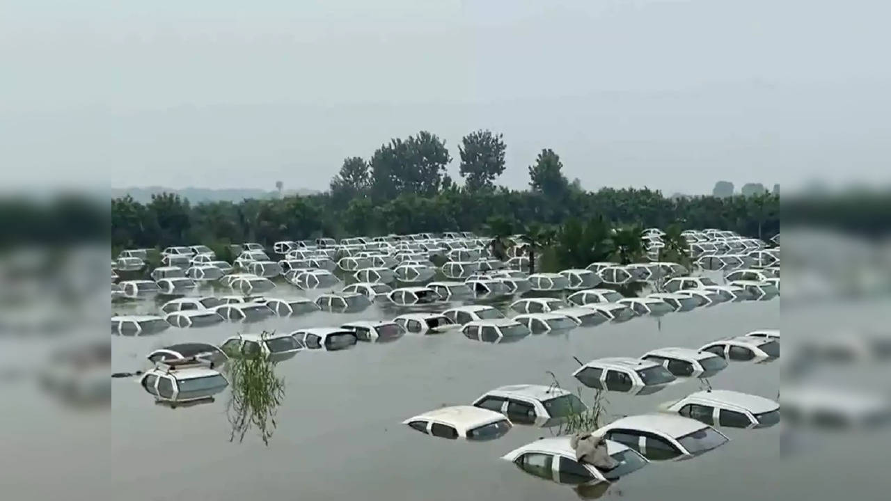 Video Hundreds Of Cars Submerged After Hindon River Rises Amid Heavy