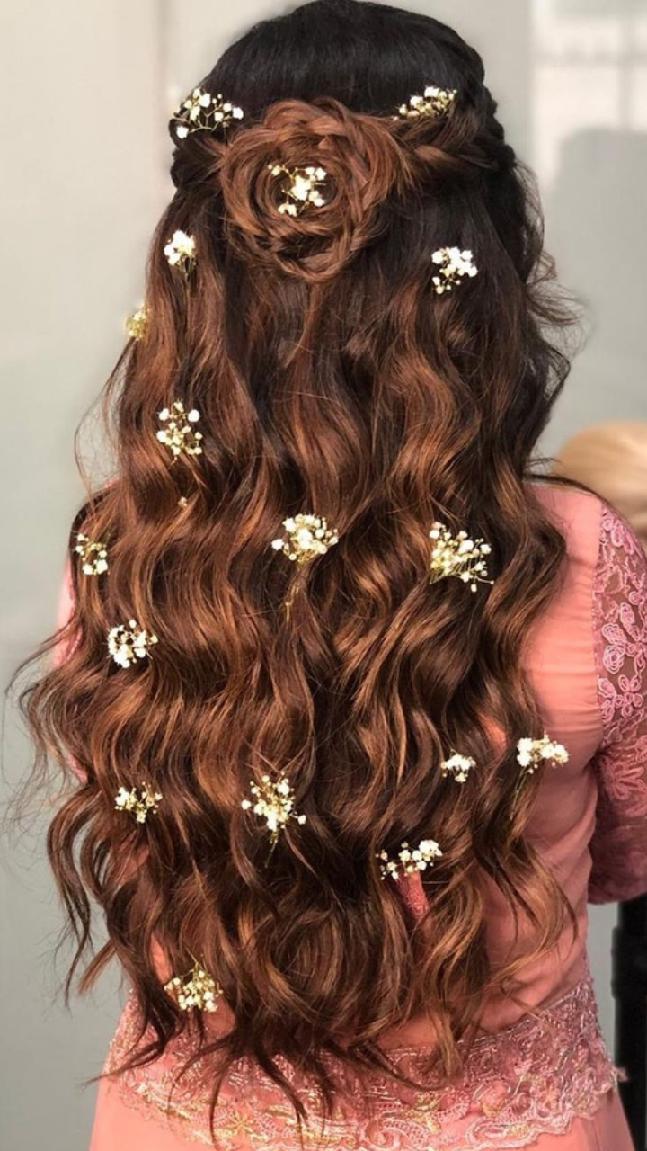 hairstyle with lehenga wedding | hairstyle with lehenga choli | hairstyle  with lehenga low buns | Engagement hairstyles, Front hair styles, Medium  hair styles