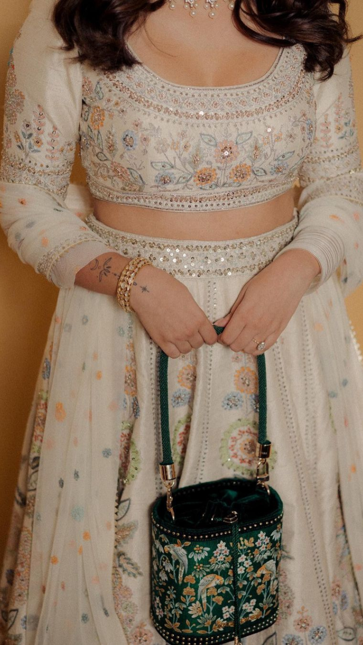 The Bride Dazzled In A Silver Sequinned Manish Malhotra 'Nooraniyat' Lehenga  At Her Engagement Party