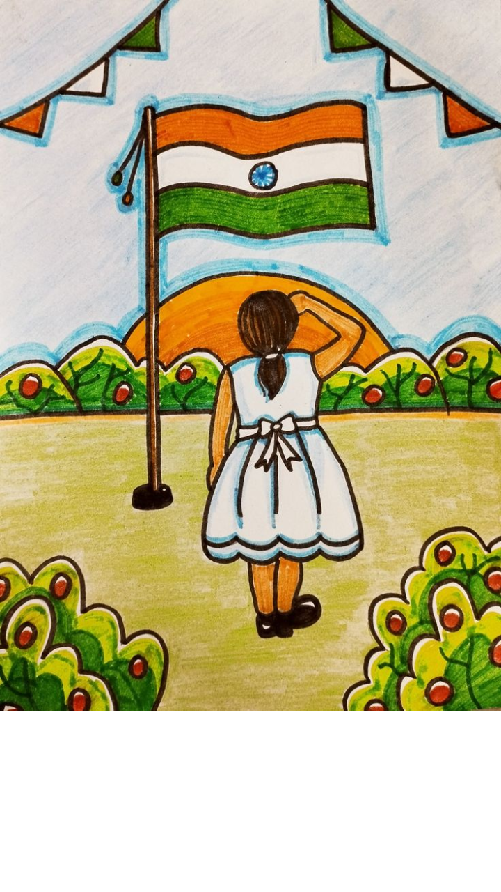 Independence day special drawing for kids. Drawing ideas for drawing  competition | school, drawing, Independence Day | Beautiful scenery drawing  of independence day celebration at school | By Drawing Book | Like