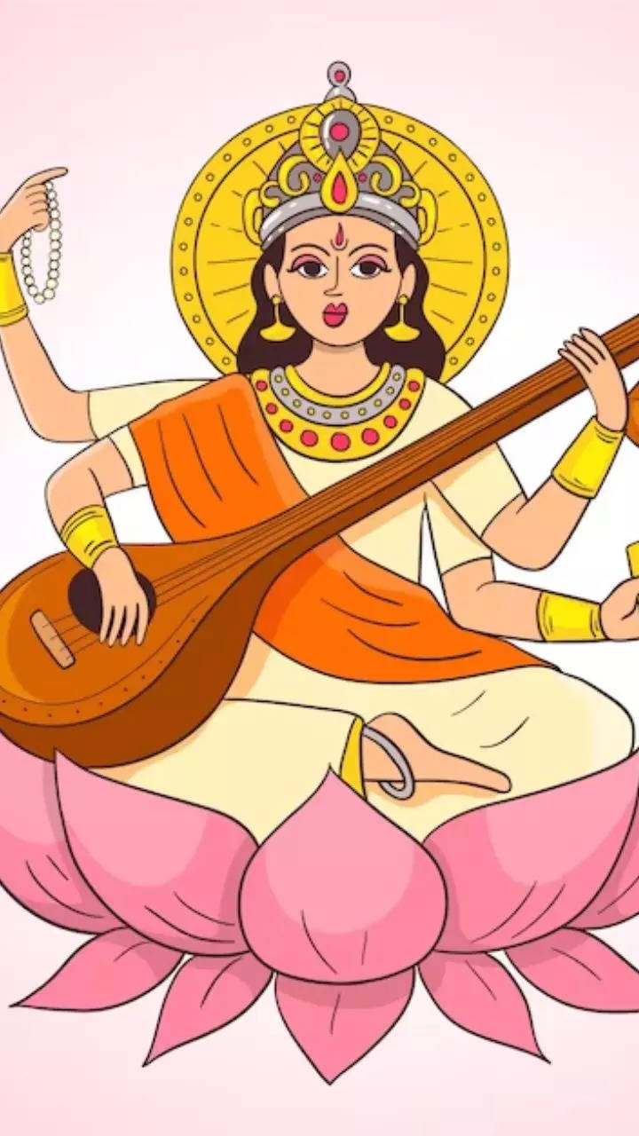 Saraswati, Hindu goddess of knowledge, sitting... - Stock Illustration  [96932329] - PIXTA