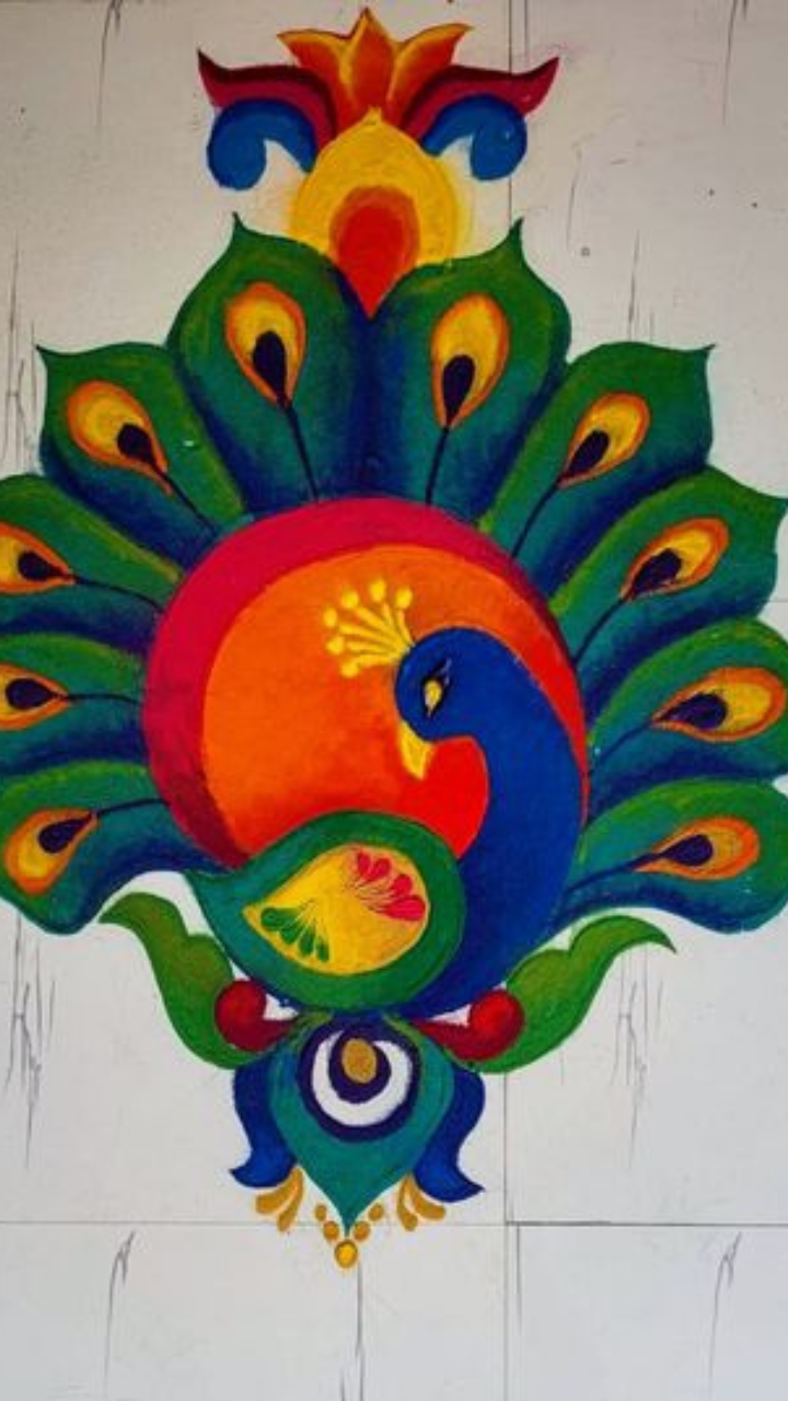 peacock rangoli for diwali | Rangoli designs diwali, Peacock rangoli,  Beautiful rangoli designs