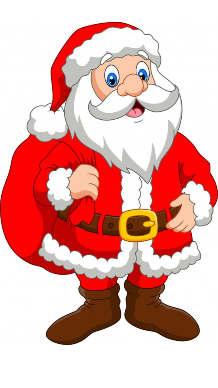 Santa Claus line drawings, cute cartoons on Christmas day. There is a pine  tree decorated with a gift box. There is snow and light bulbs. Clip art,  posters, paintings for children. 14939993