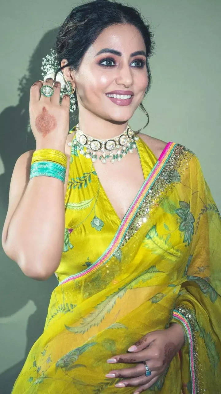 Hina Khan's yellow floral saree with backless blouse is perfect pick for  this wedding season