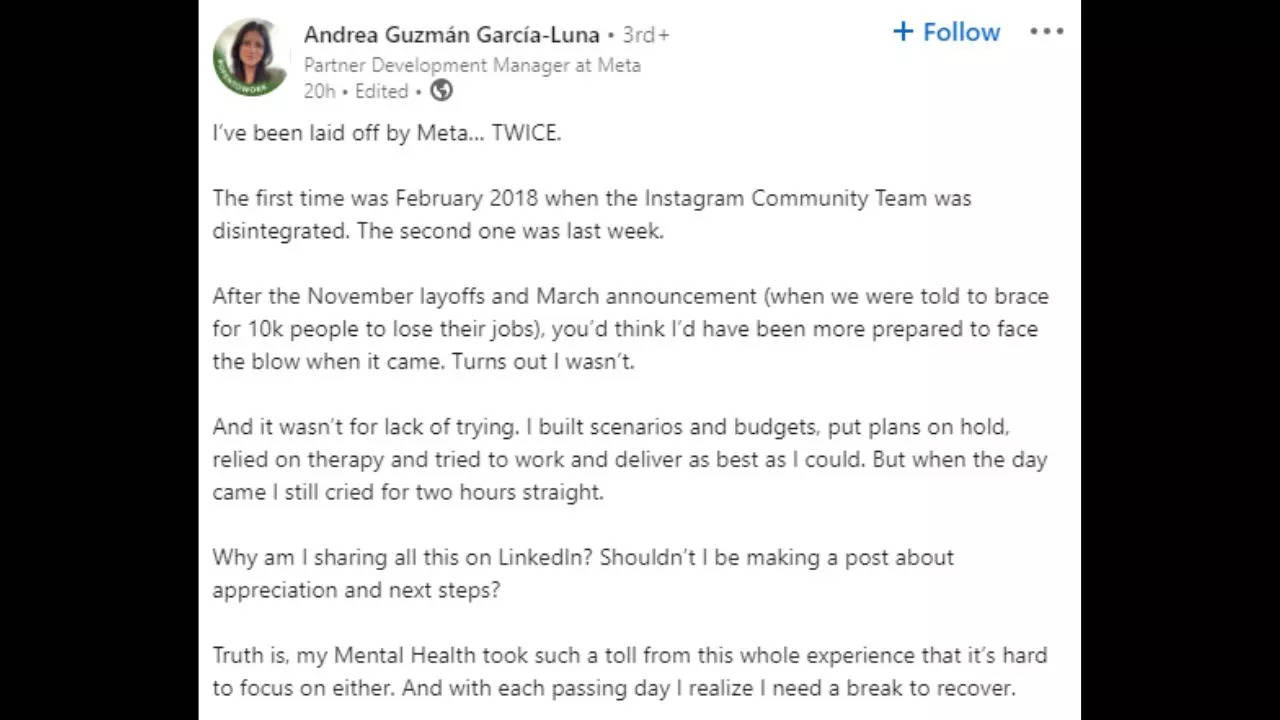 Woman Gets Laid Off A Second Time From Meta, Says 'It’s Been Gruelling