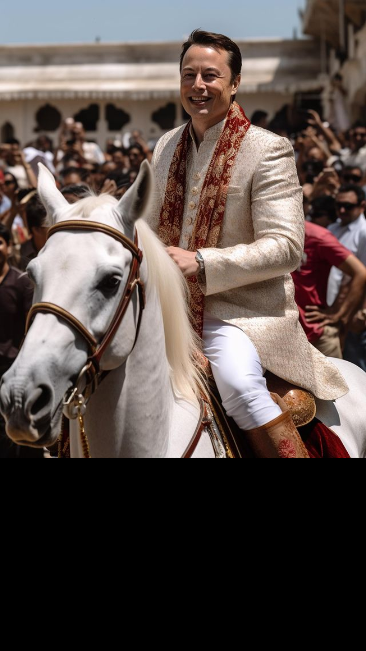 Elon Musk rides a mare dressed as an Indian groom in this AI Image  Credit Rolling Canvas Presentations
