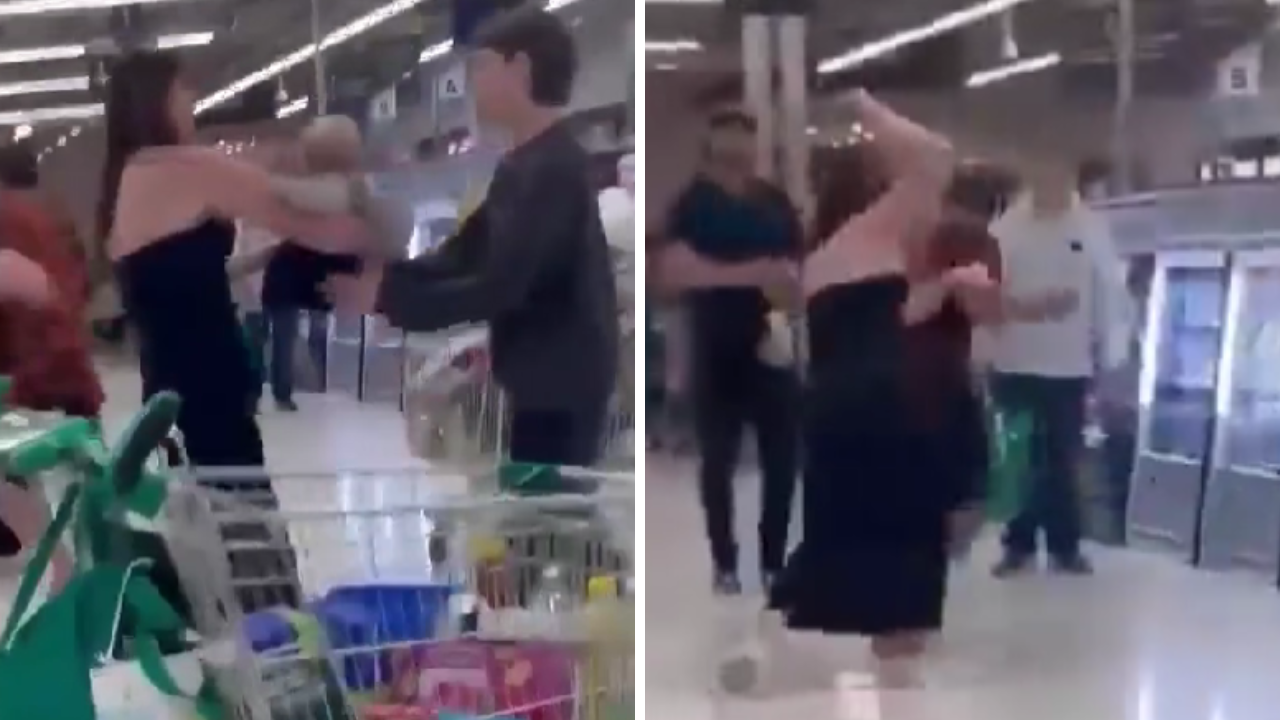Hold My Baby Woman hands over her baby to join supermarket fight Rain hits aggressive customer