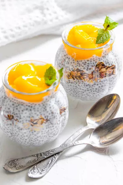 Mango and chia seed pudding