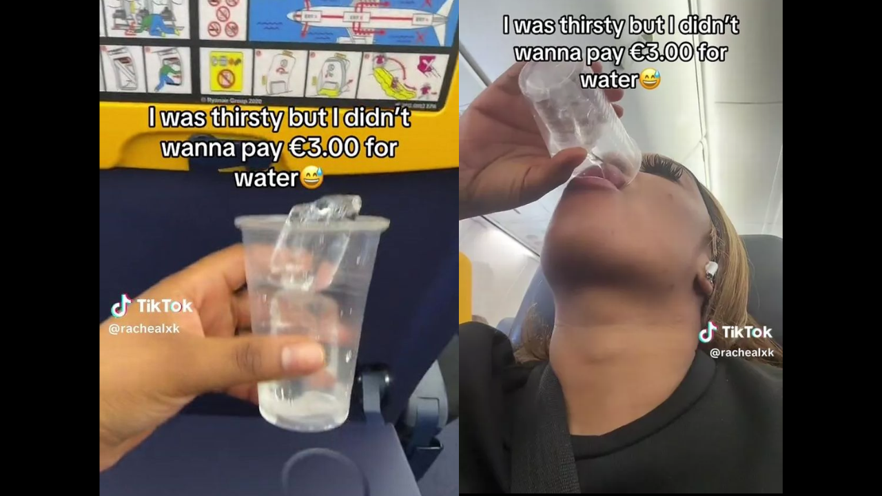 Passenger asks for a glass of ice to avoid paying for water on the flight