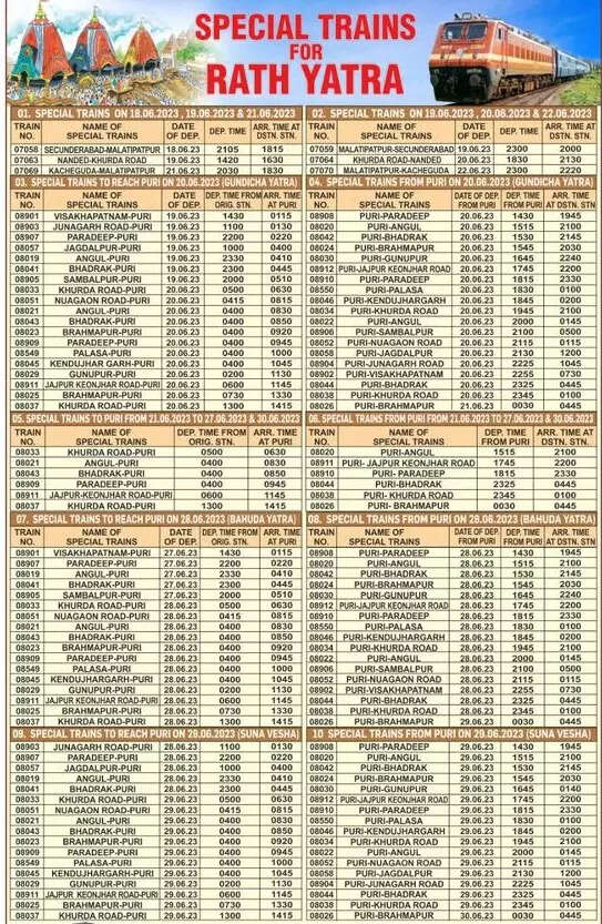 Puri Rath Yatra Special Train Service