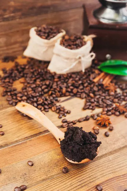 Coffee grounds scrub