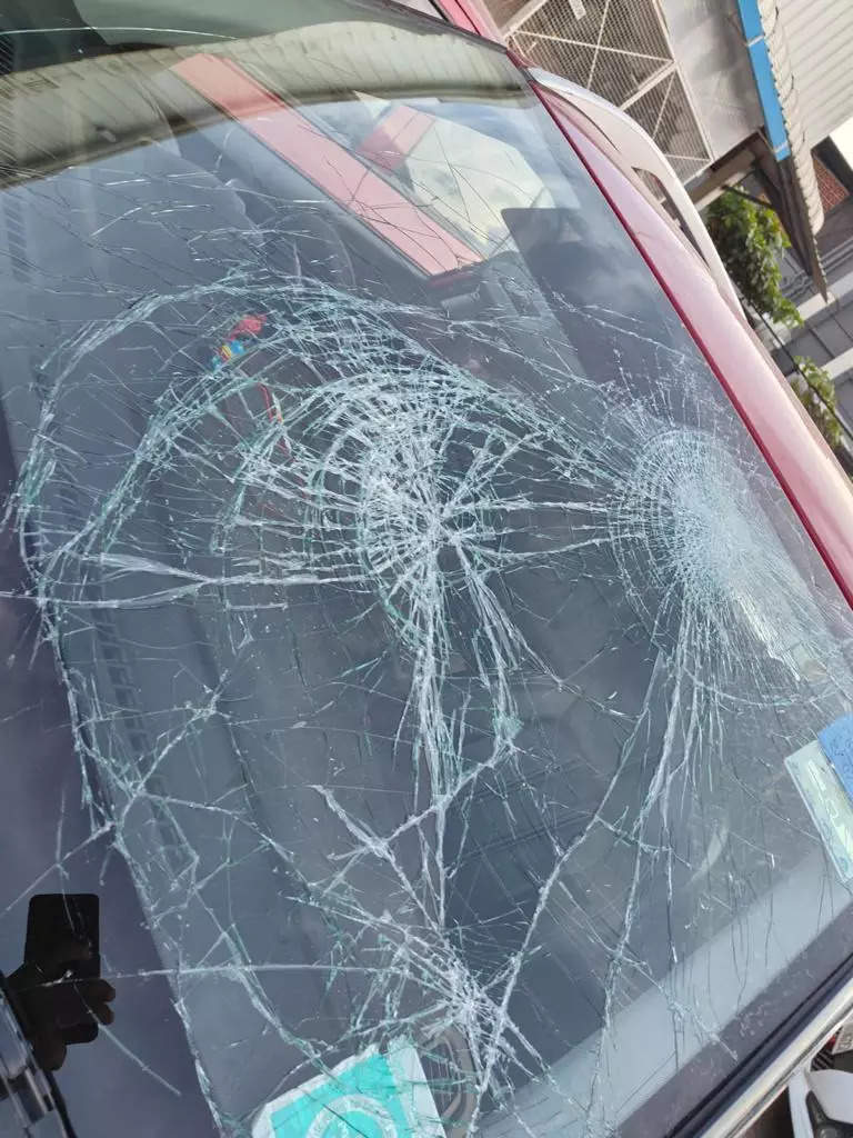 Windshield of the car damaged