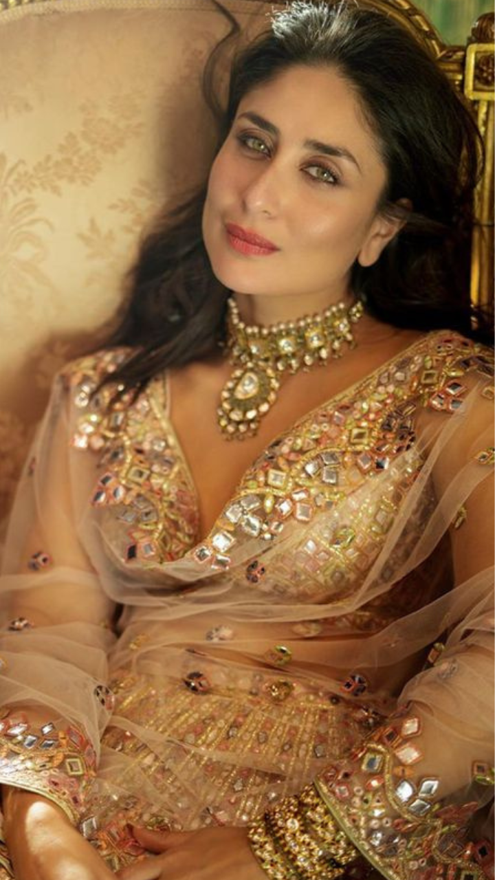 Golden girl in a mirror-work lehenga and a stunning neckpiece