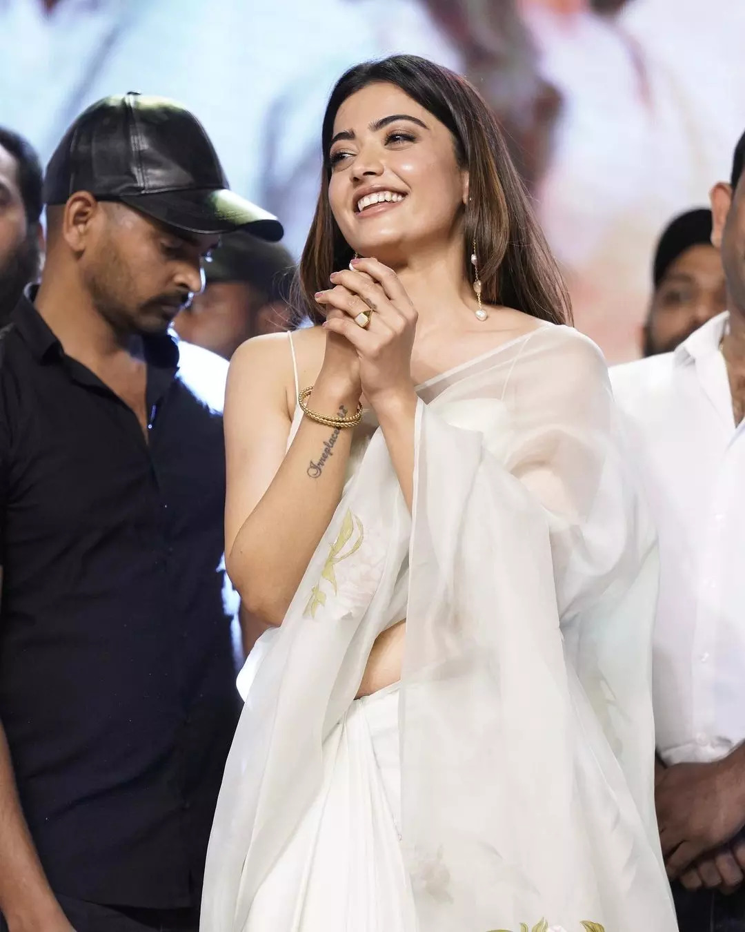 Rashmikas white drape looks so elegant 