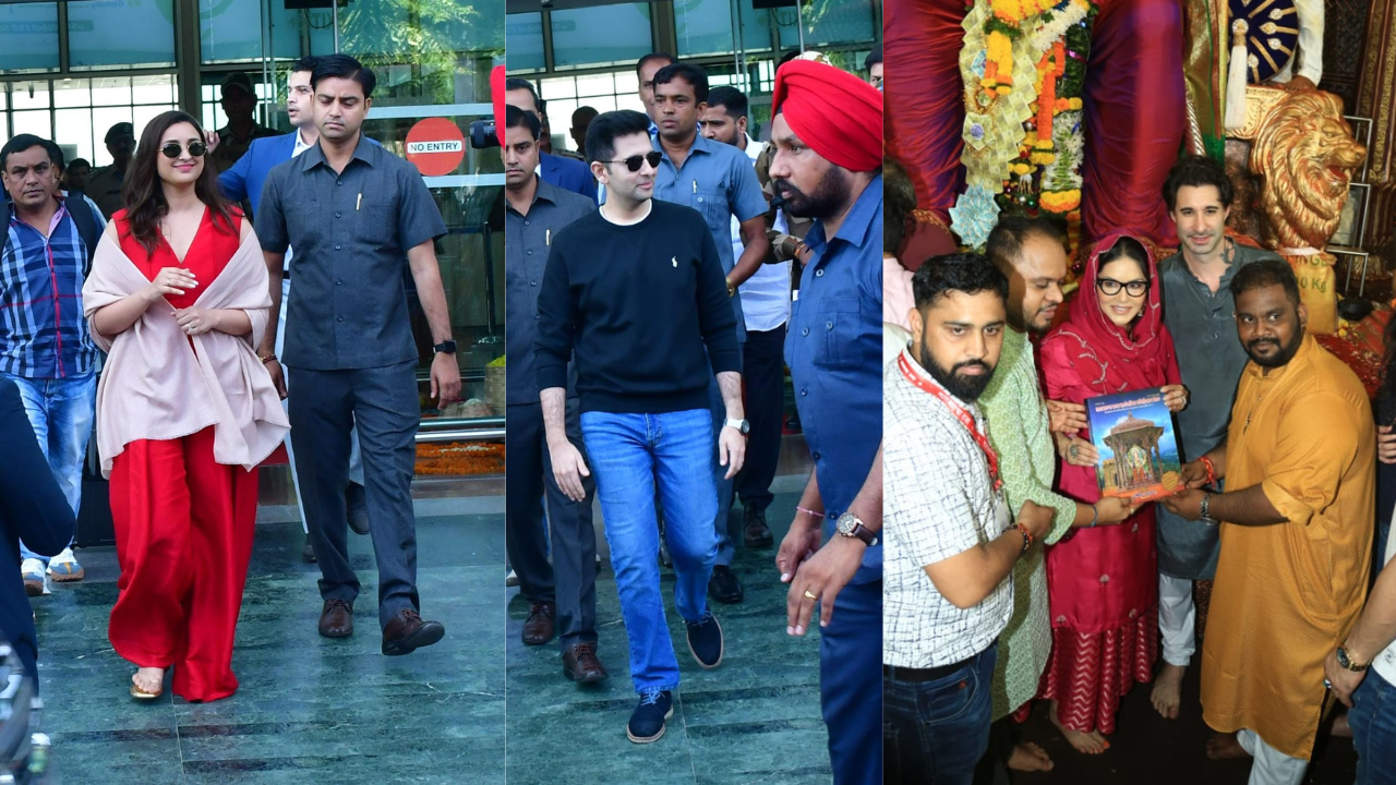 ZoomIn Parineeti Chopra Raghav Chadha Arrive At Udaipur Airport Sunny Leone Visits Lalbaugcha Raja