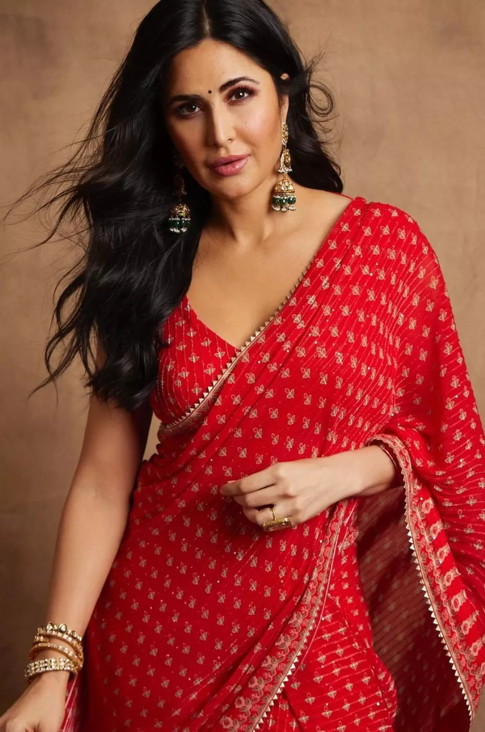 Soft printed saree in red