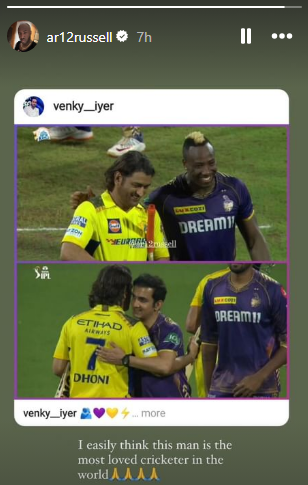 Andre Russell's Instagram story for MS Dhoni