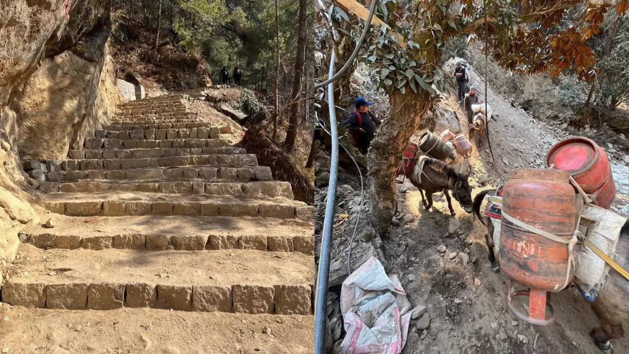 The route to Everest Base Camp with porters on the way