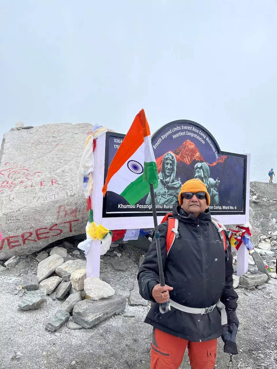 Asthana at the base camp after a week of trekking