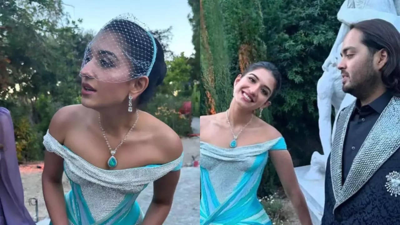 Radhika Merchant Channels Major Princess Vibe In A Blue Versace Gown For  Her Pre-Wedding with Anant Ambani In Italy | Times Now