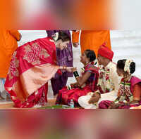Nita Ambani Keeps It Classic In A Red Sari With Gayatri Mantra Embroidered On The Pallu ahead of Anant-Radhika Wedding