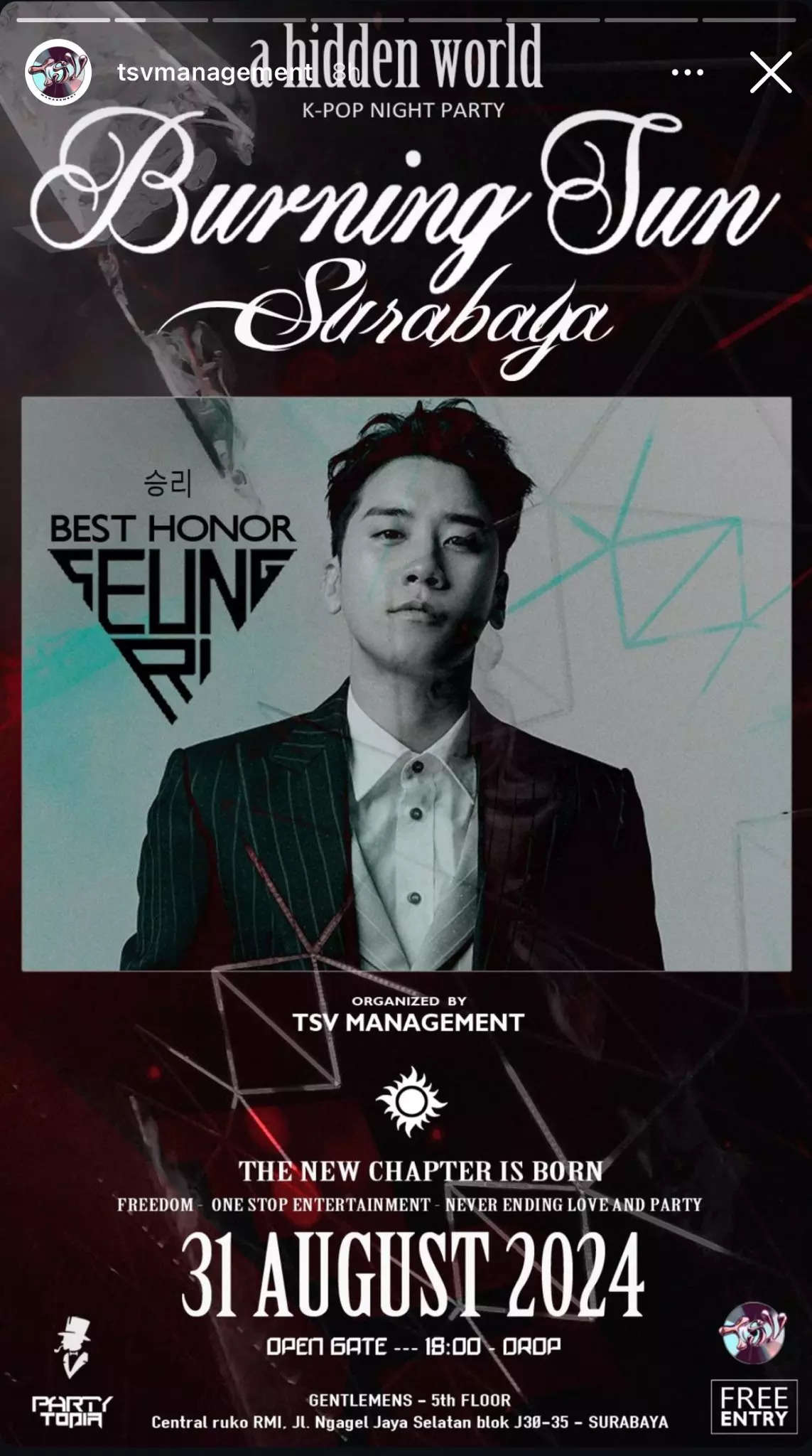 Seungri akan menghadiri acara Burning Sun di Indonesia