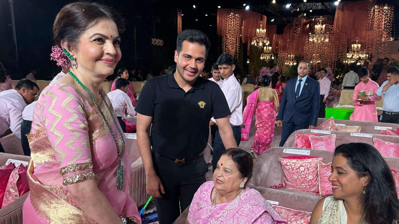 Abhimanyu Chopra with the Ambani family on Kokila Ambani's 90th birthday