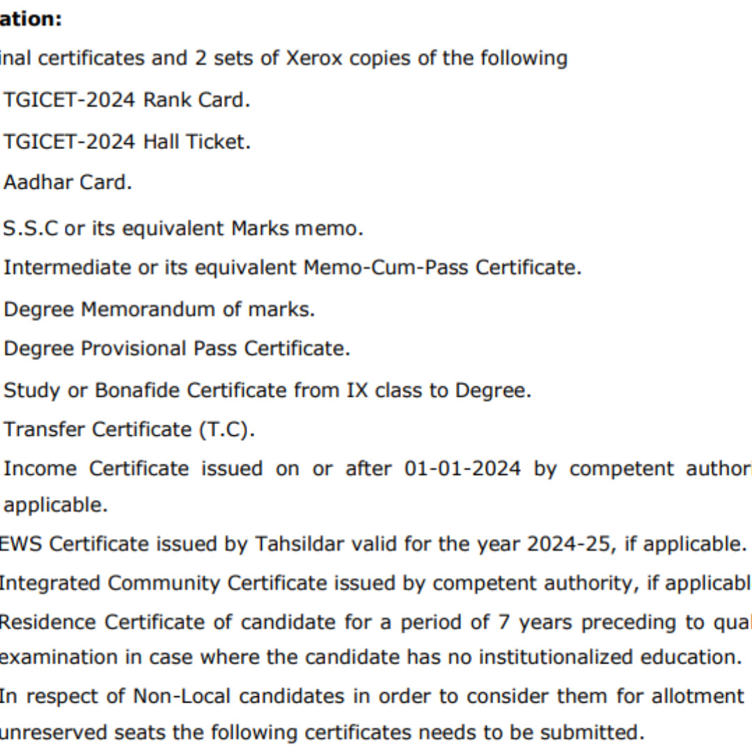 Required Documents for Verification