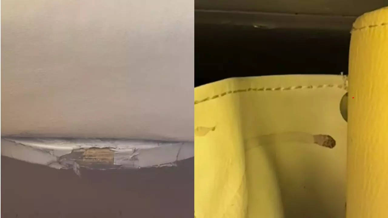 Screenshot of tattered upholstery of the plane from the viral video