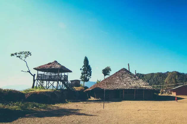 The Chief's house is situated on the border, half of which is in India and the other half in Myanmar.