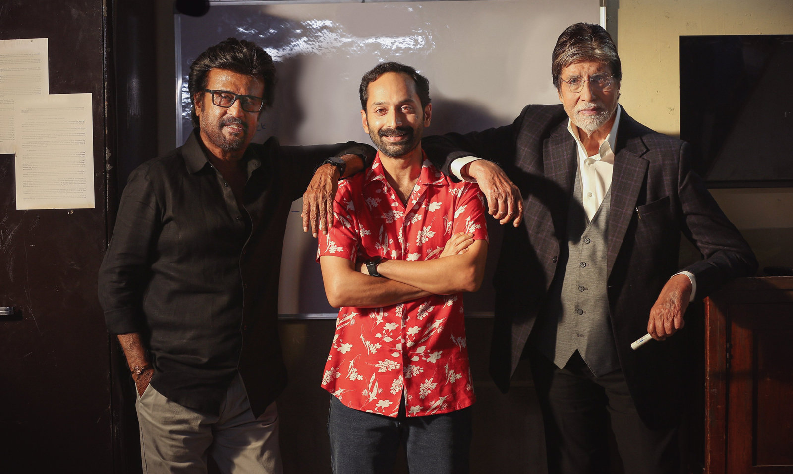 Fahadh Faasil on set with Rajinikanth and Amitabh Bachchan