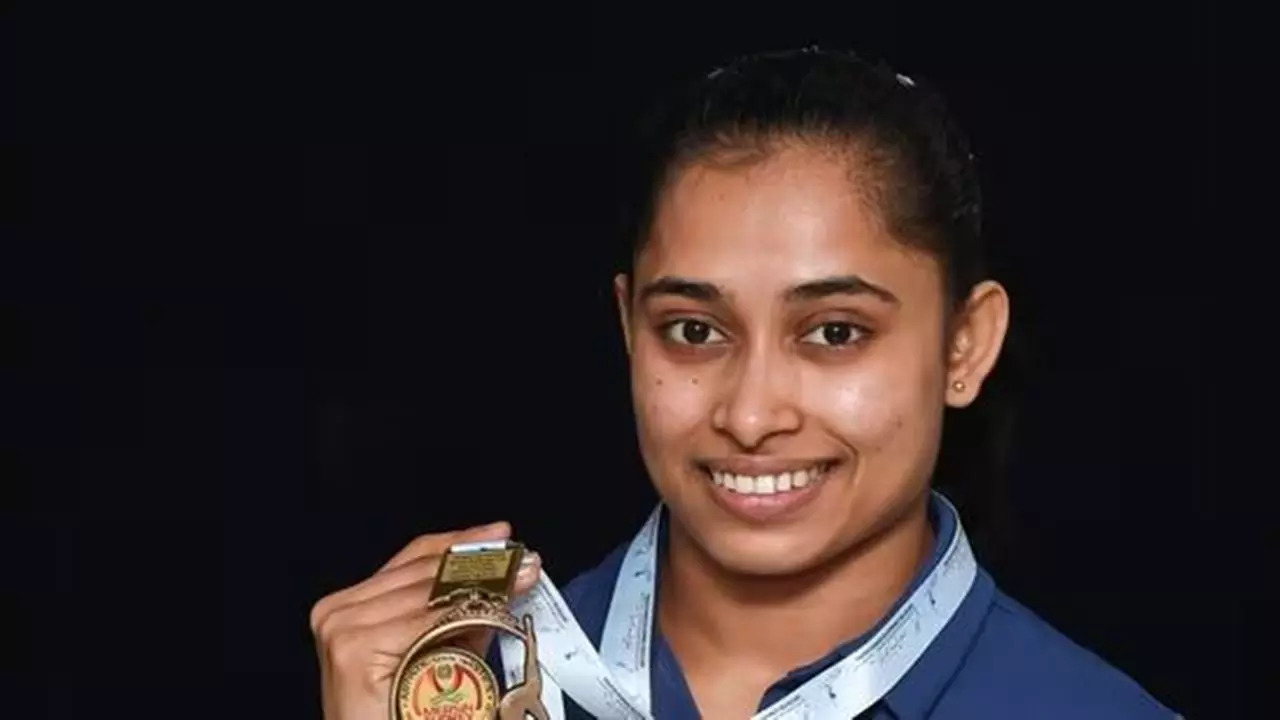 Dipa Karmakar on the podium