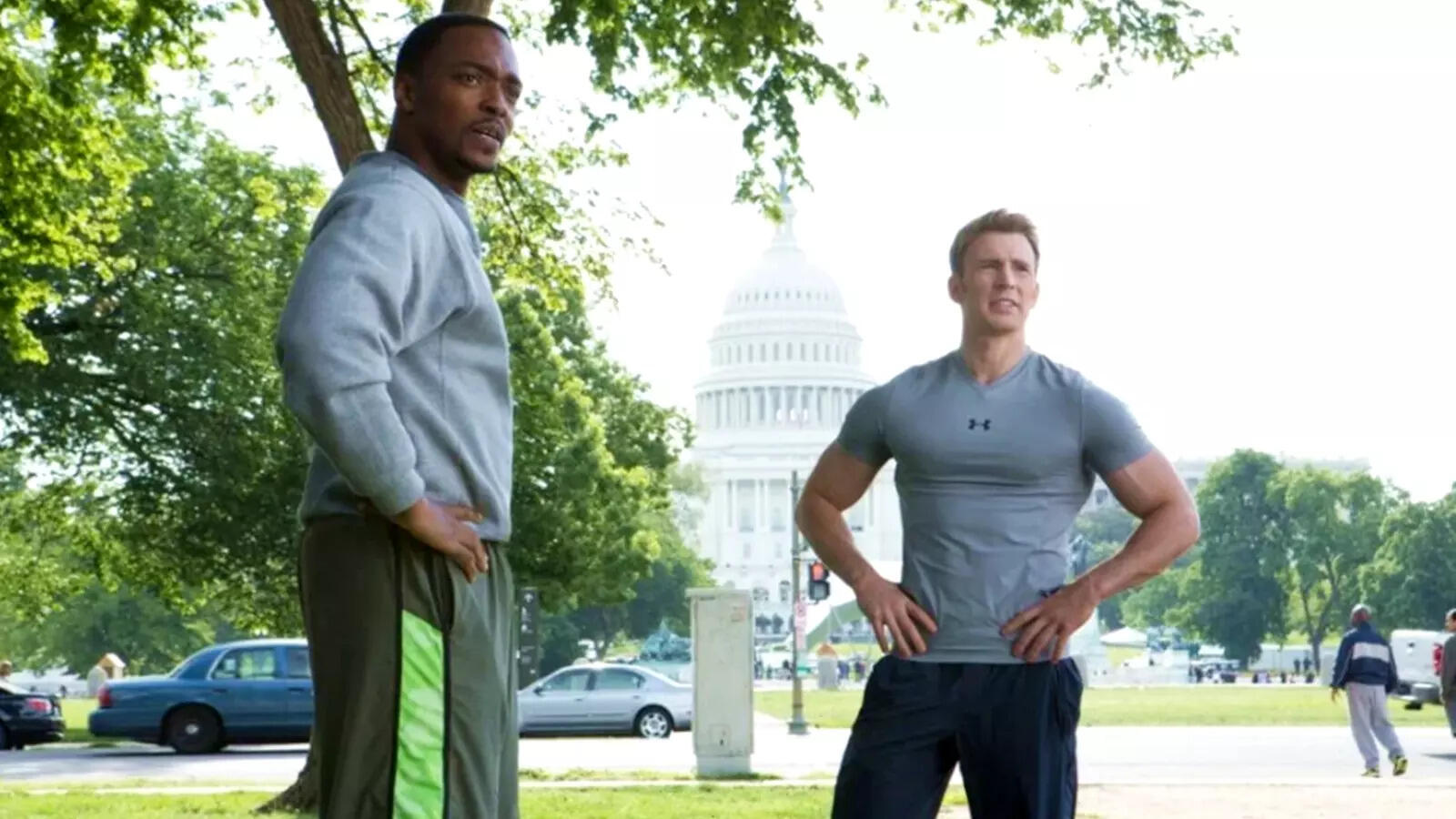 Anthony Mackie and Chris Evans in Captain America The Winter Soldier Anthony Mackie and Chris Evans in Captain America The Winter Soldier