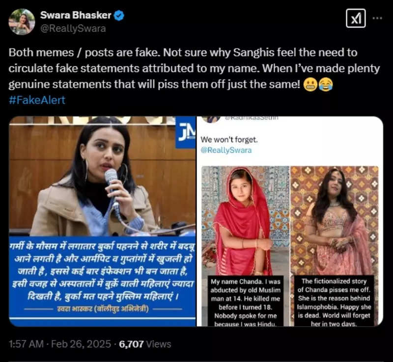 Swara Bhasker39s X Post