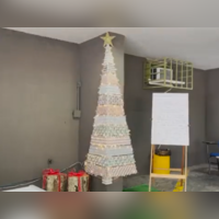 Viral video Christmas tree made from empty Covid and flu vaccine vials