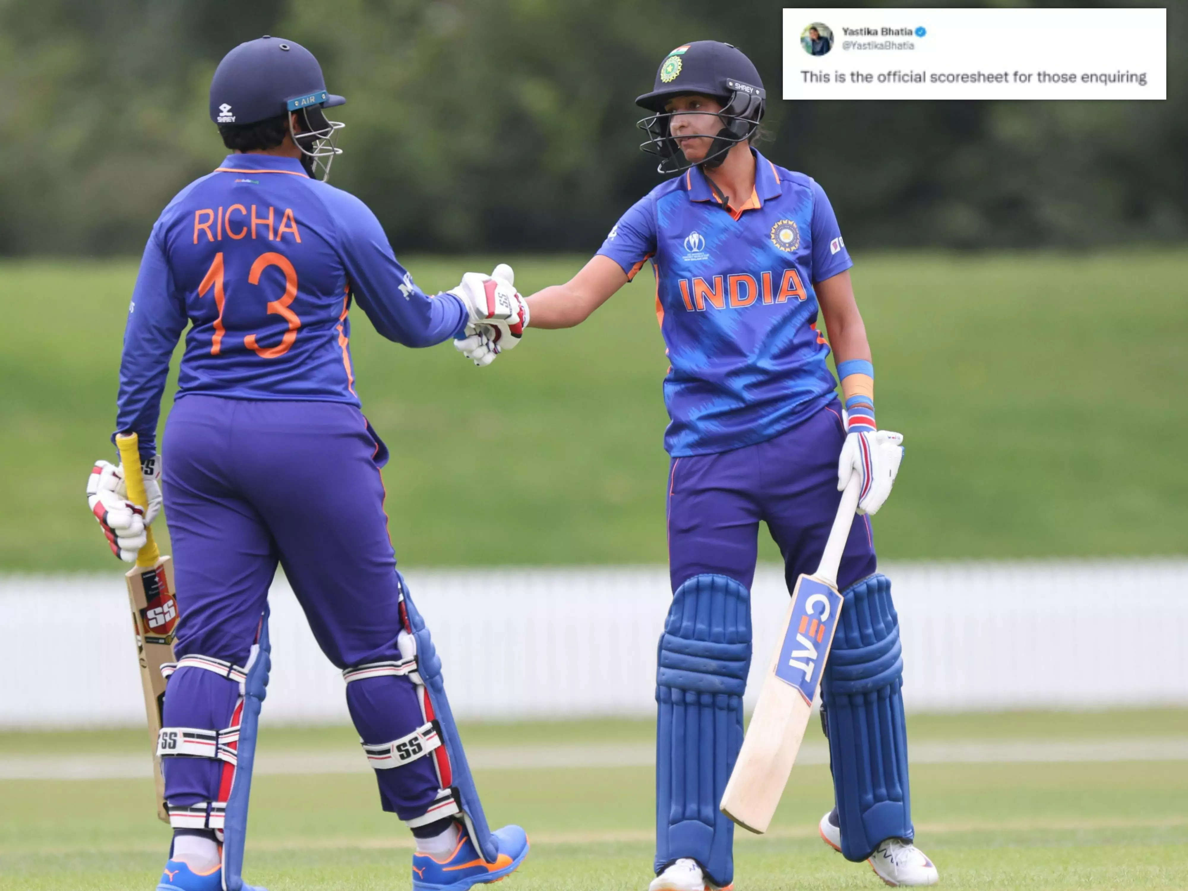Yastika Bhatia tweet India vs South Africa Women WC warm up @ICC
