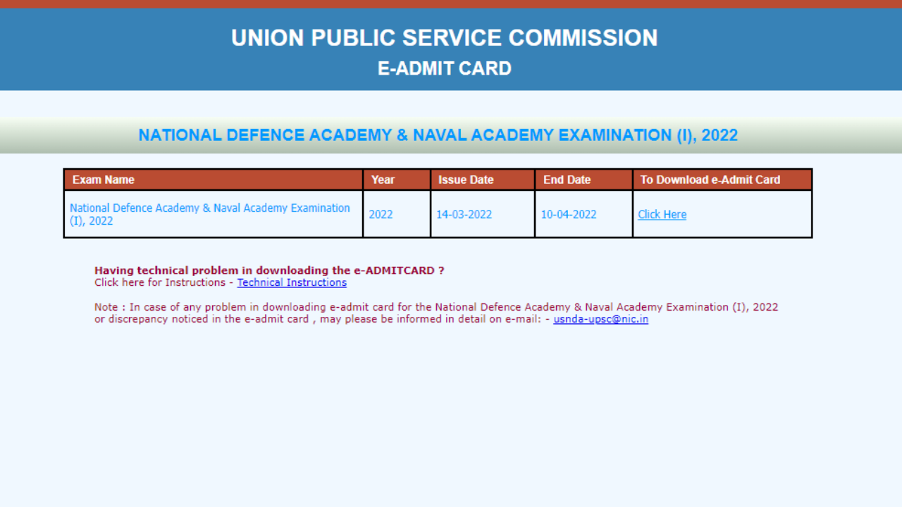 UPSC NDA 1 admit card
