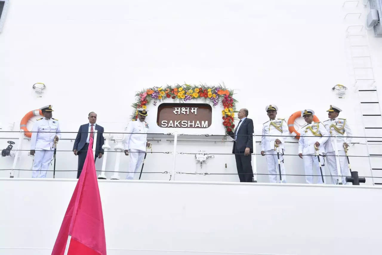 Indian Coast Guard Ship Saksham, the fifth in the series of 105 m OPVs was commissioned today