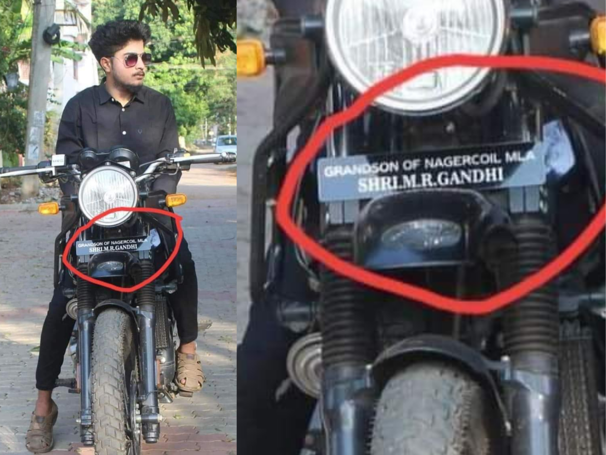 Photo of Tamil Nadu man's bike with 'Grandson of Nagercoil MLA MR