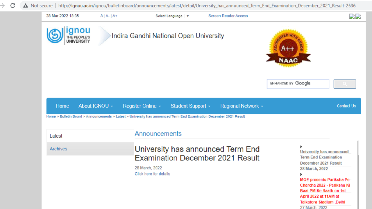 IGNOU DEC RESULT NOTIF