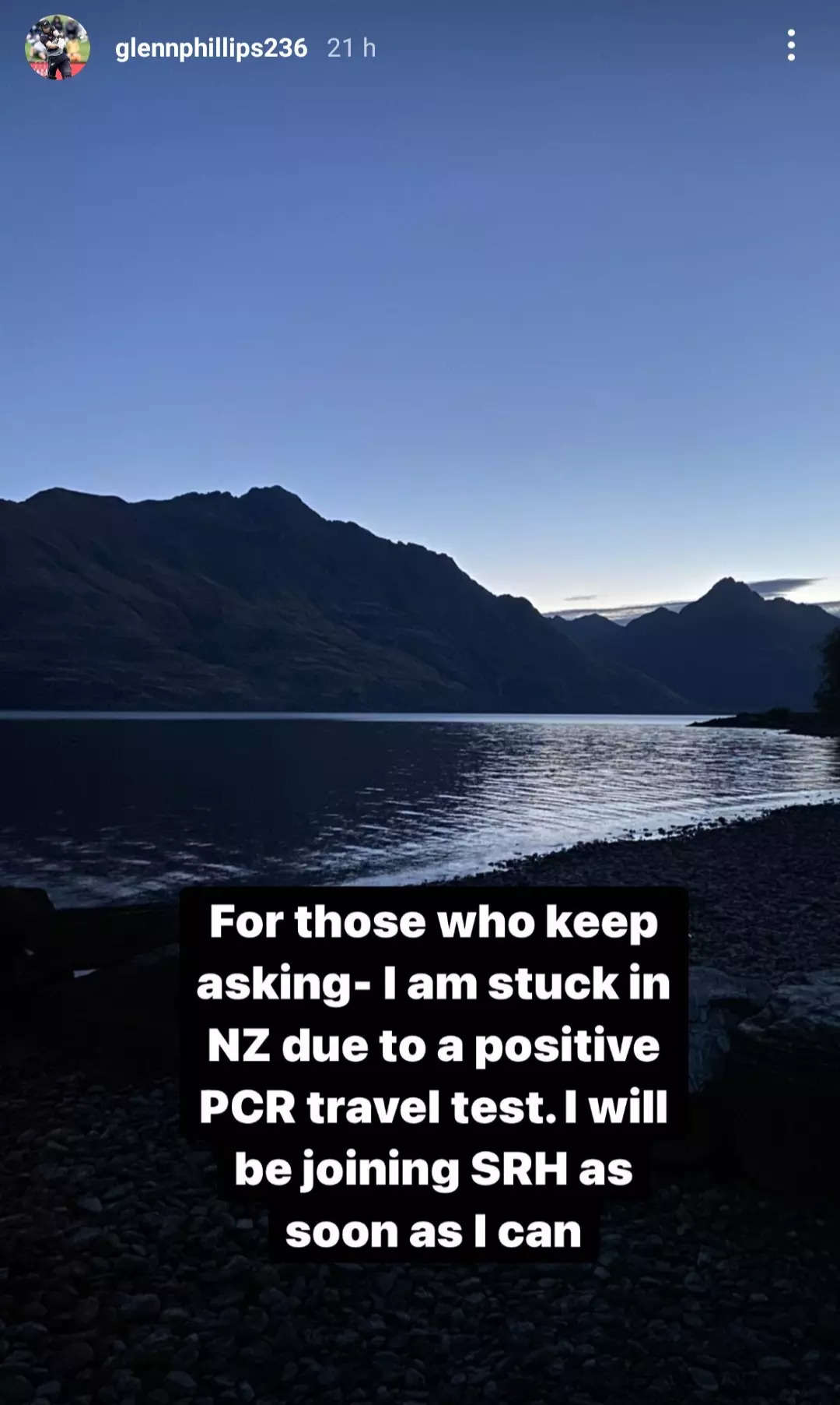 SRH39's Glenn Phillips still stuck in New Zealand photo Instagram