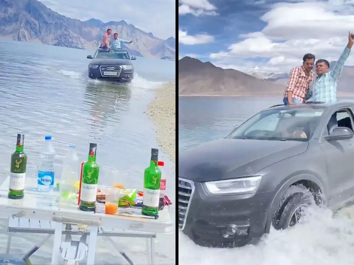 Gurugram tourists drive car in Ladakh, Pangong Lake people say it was planned - Watch
