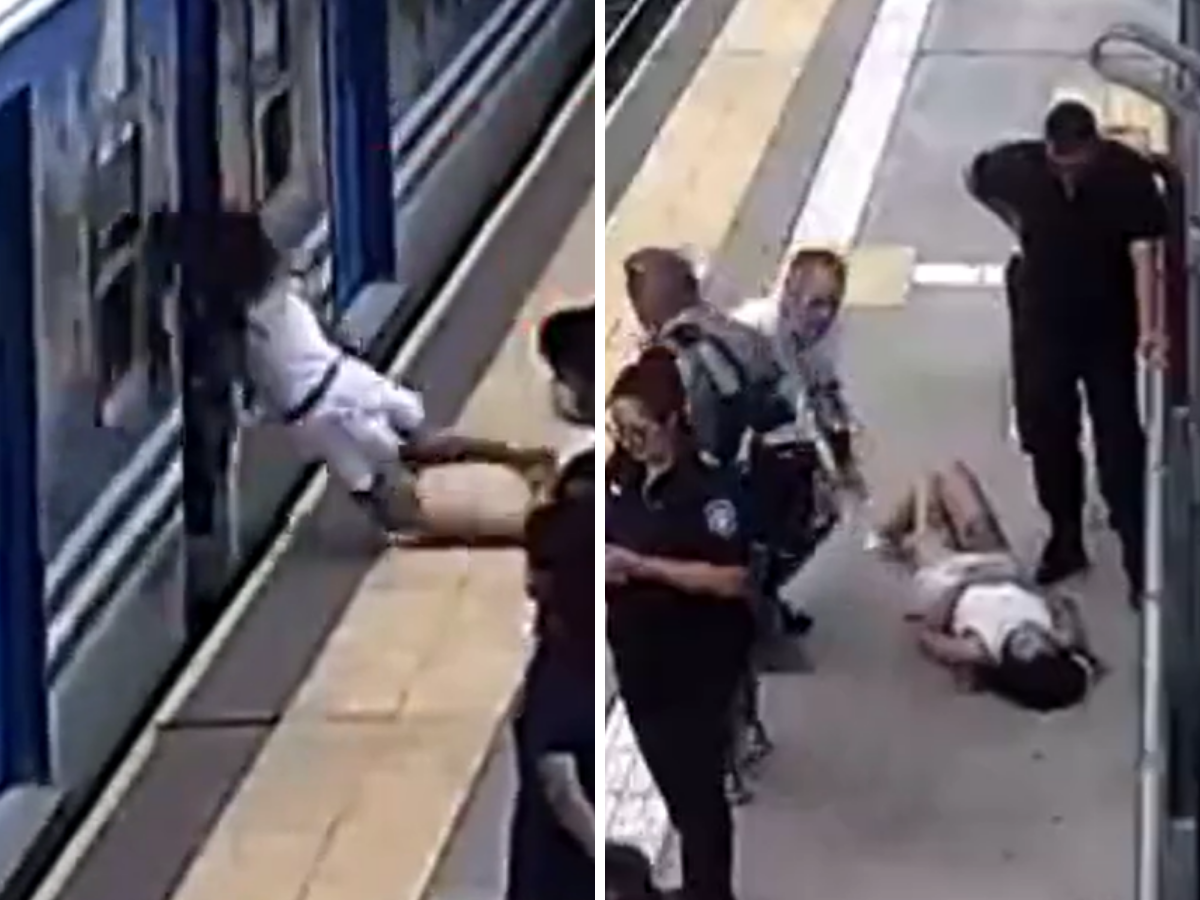 Woman falls under moving train and survives