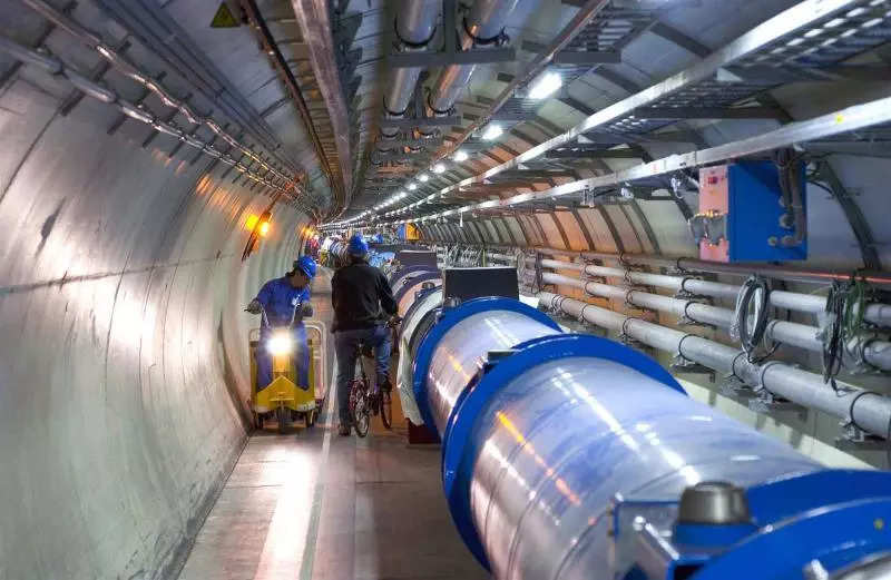 Scientists at CERN inspect the LHC