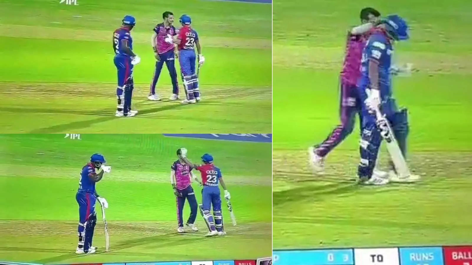 Yuzvendra Chahal trying to Kuldeep Yadav on the field after no-ball controversy