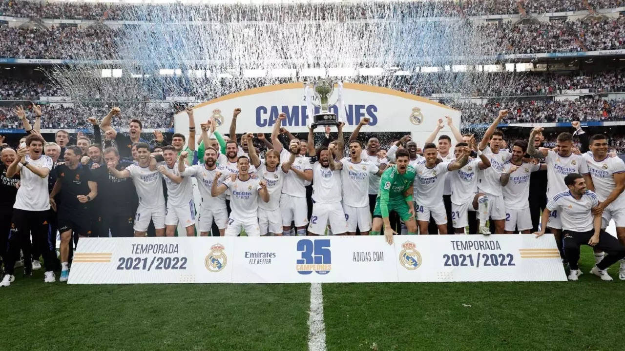 Real Madrid won their 35th La Liga title with a 4-0 win over Espanyolo