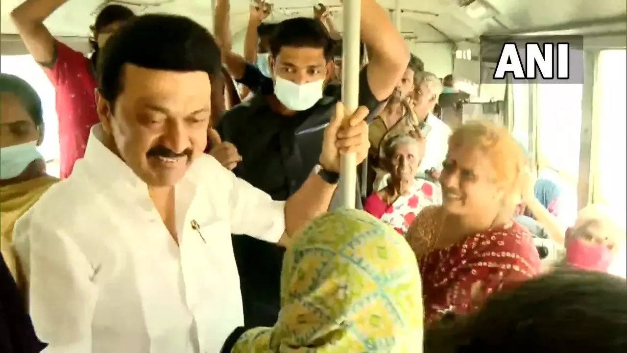​Tamil Nadu Chief Minister MK Stalin takes a bus ride