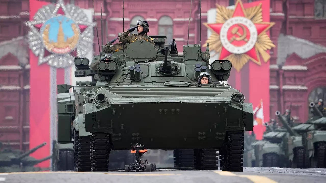 ​Russian military vehicles roll during the Victory Day military parade in Moscow