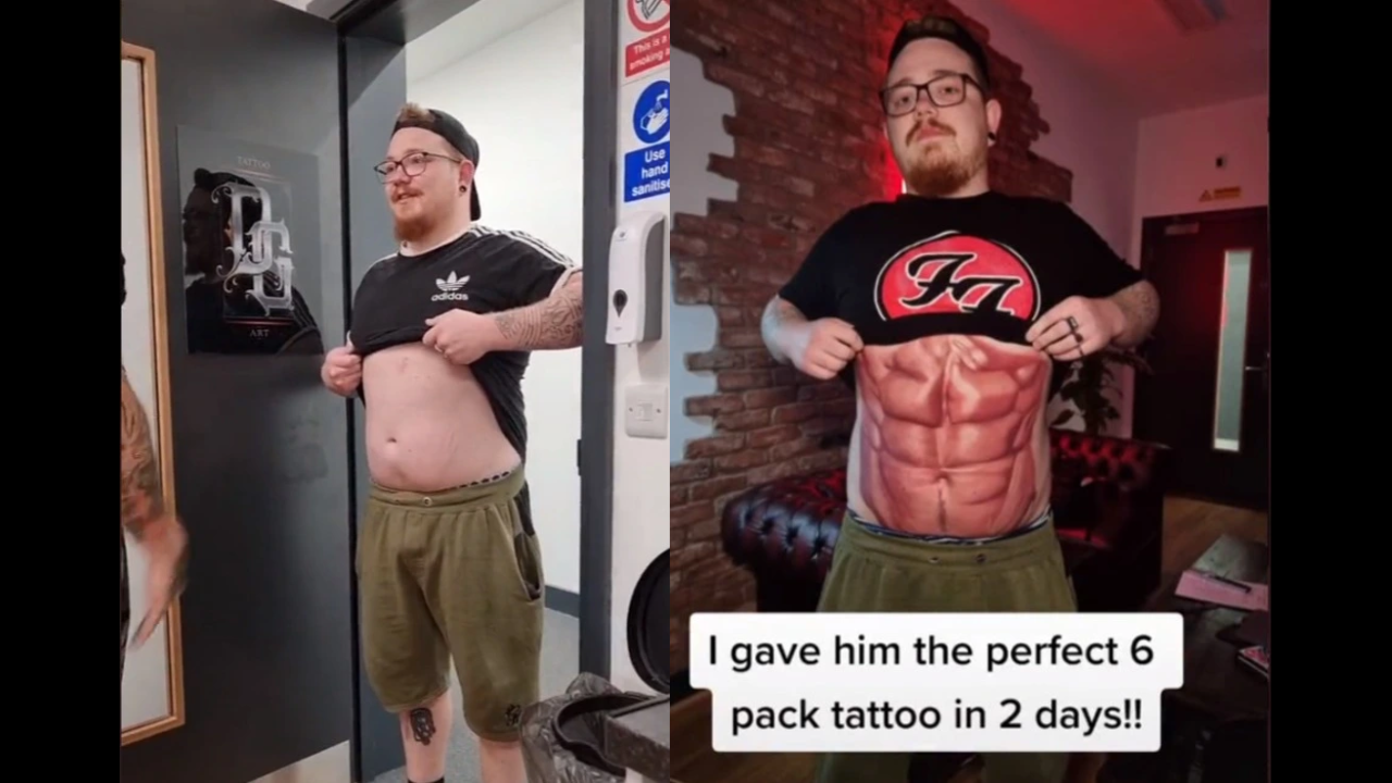 Viral video: Man tired of spending hours at gym gets six-pack tattoo