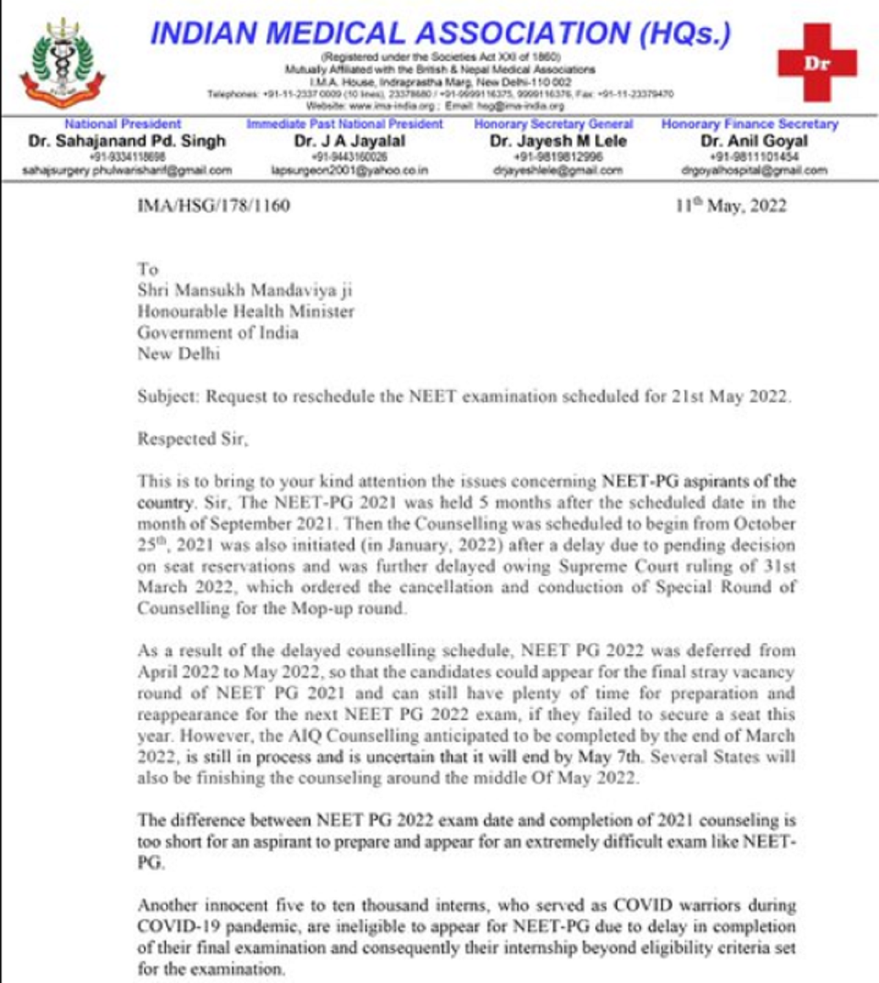 IMA letter to postpone NEET PG